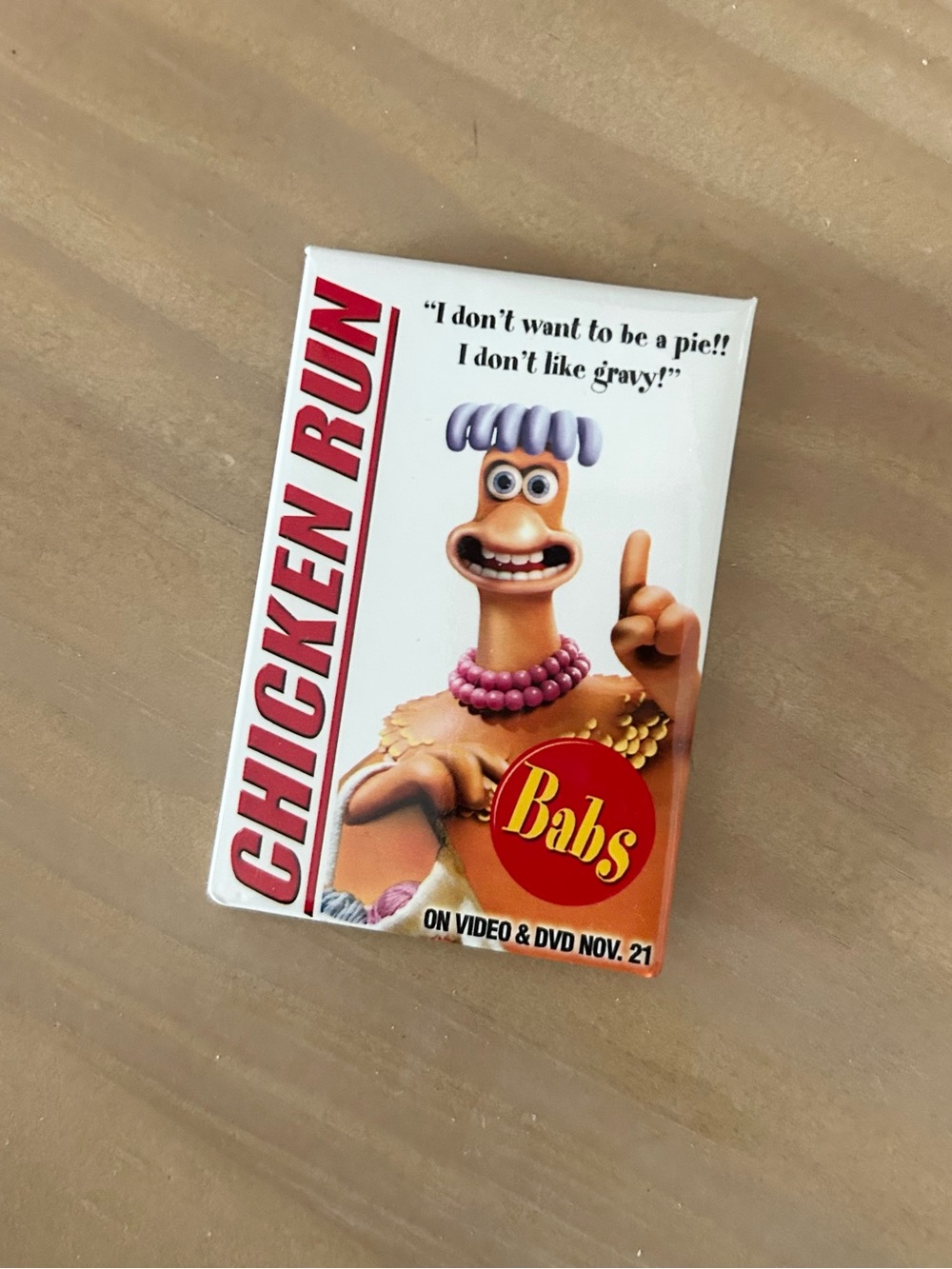 Y2K Chicken Run Babs Promo Pin Button DVD Video Release 2000
